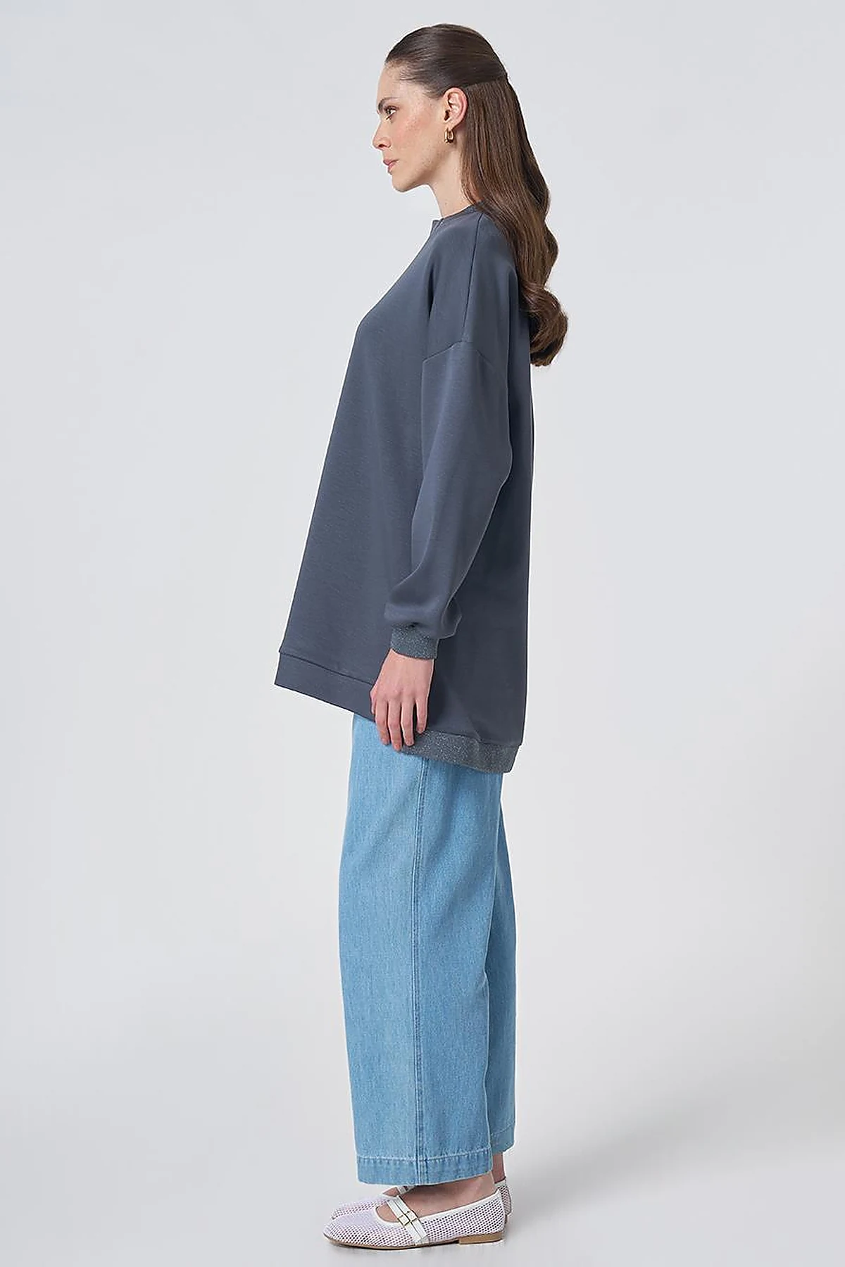 Drop Shoulder Rayon Sweatshirt - Ocean Blue