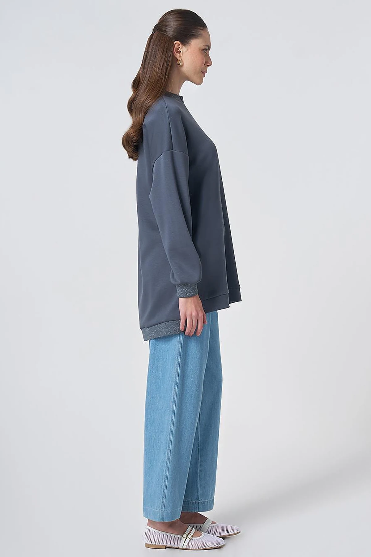 Drop Shoulder Rayon Sweatshirt - Ocean Blue
