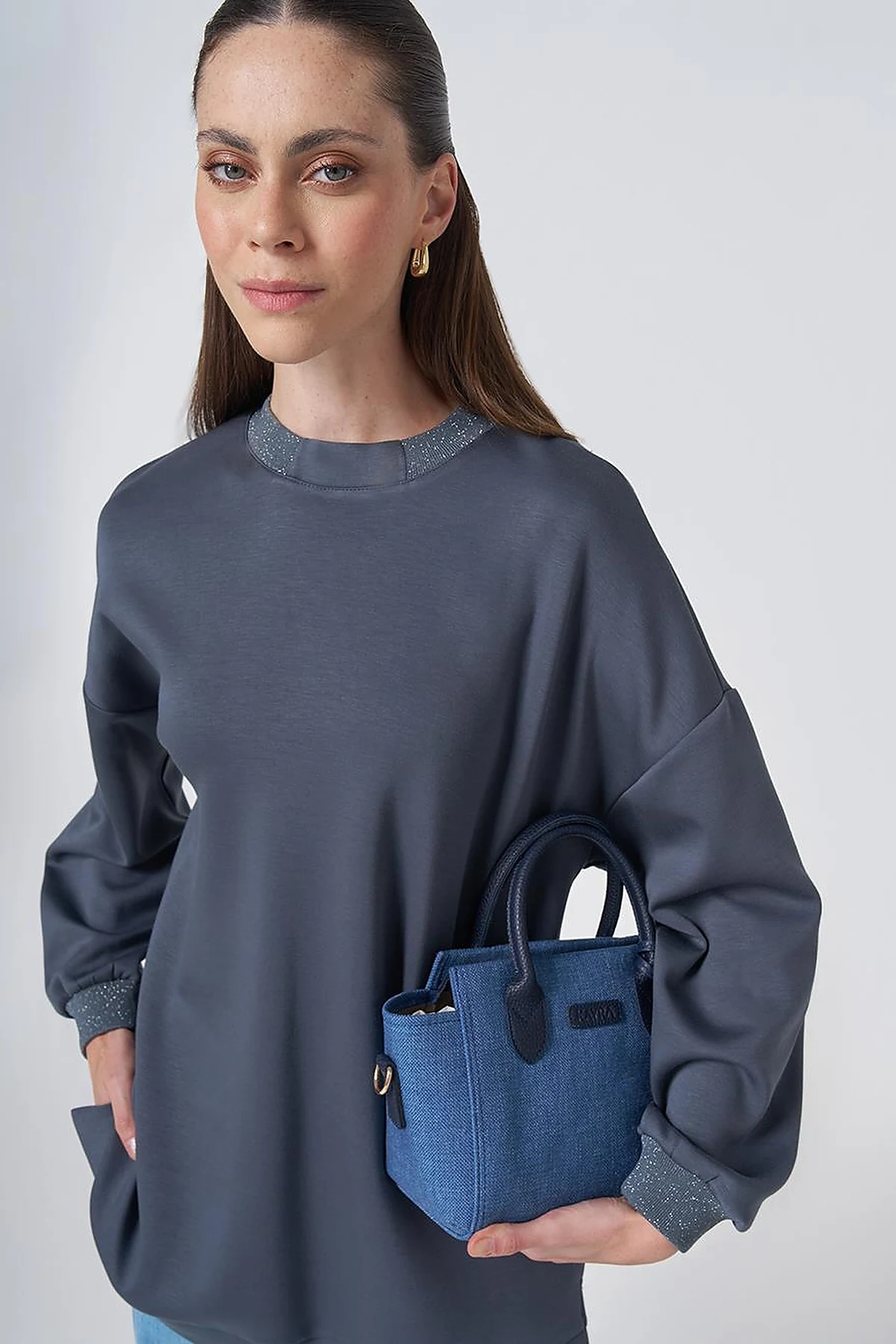 Drop Shoulder Rayon Sweatshirt - Ocean Blue