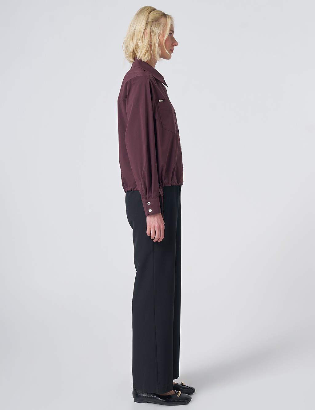 Pocket Detail Cotton Basic Blouse - Burgundy