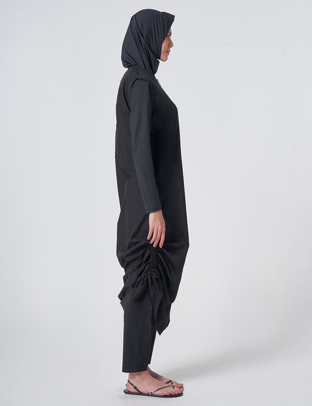 Ruched Detail Modest Swimsuit - Black