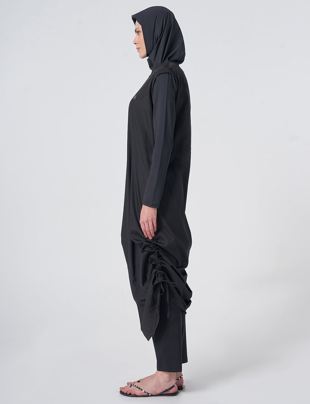 Ruched Detail Modest Swimsuit - Black