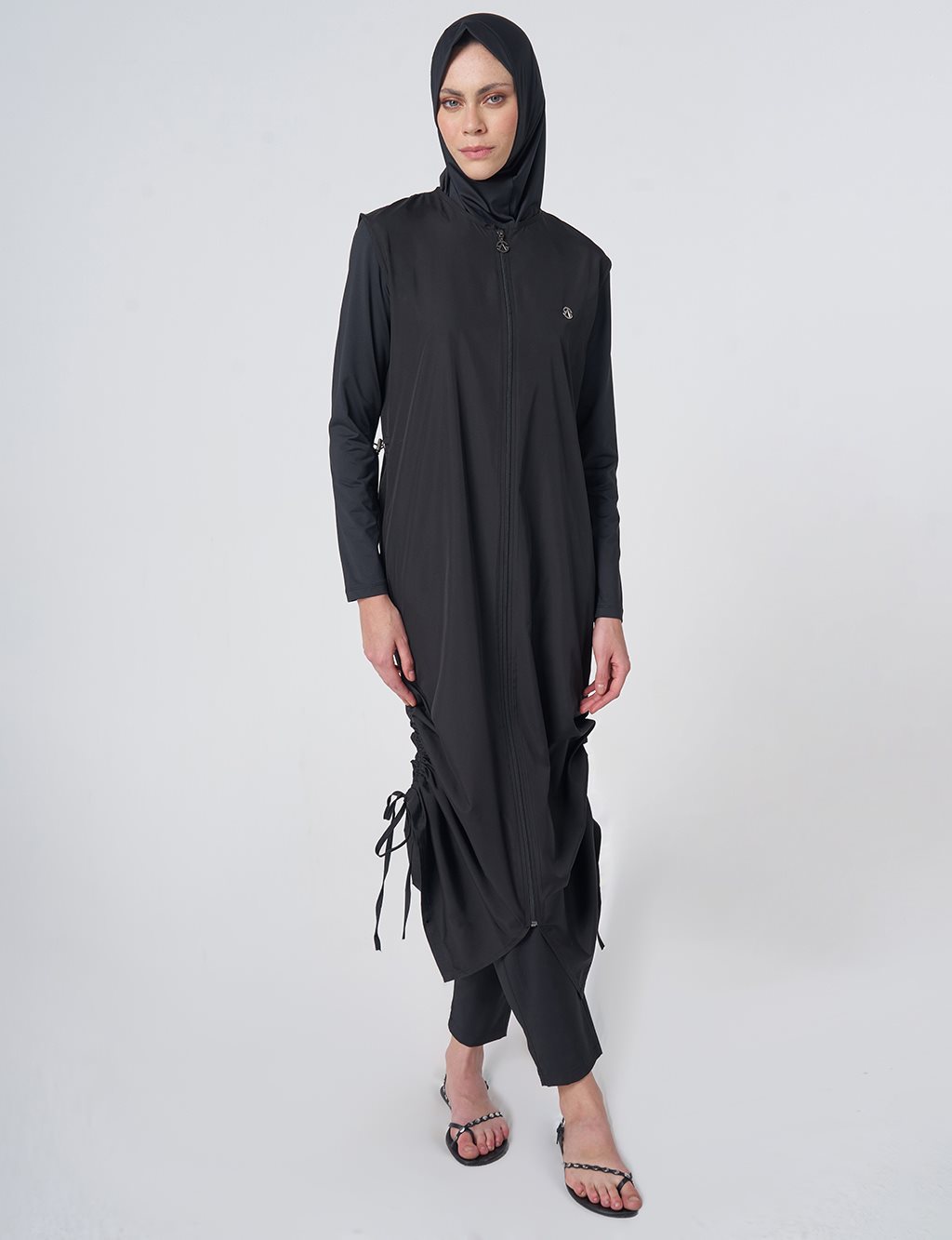 Ruched Detail Modest Swimsuit - Black