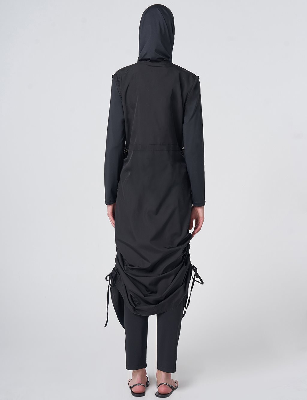 Ruched Detail Modest Swimsuit - Black