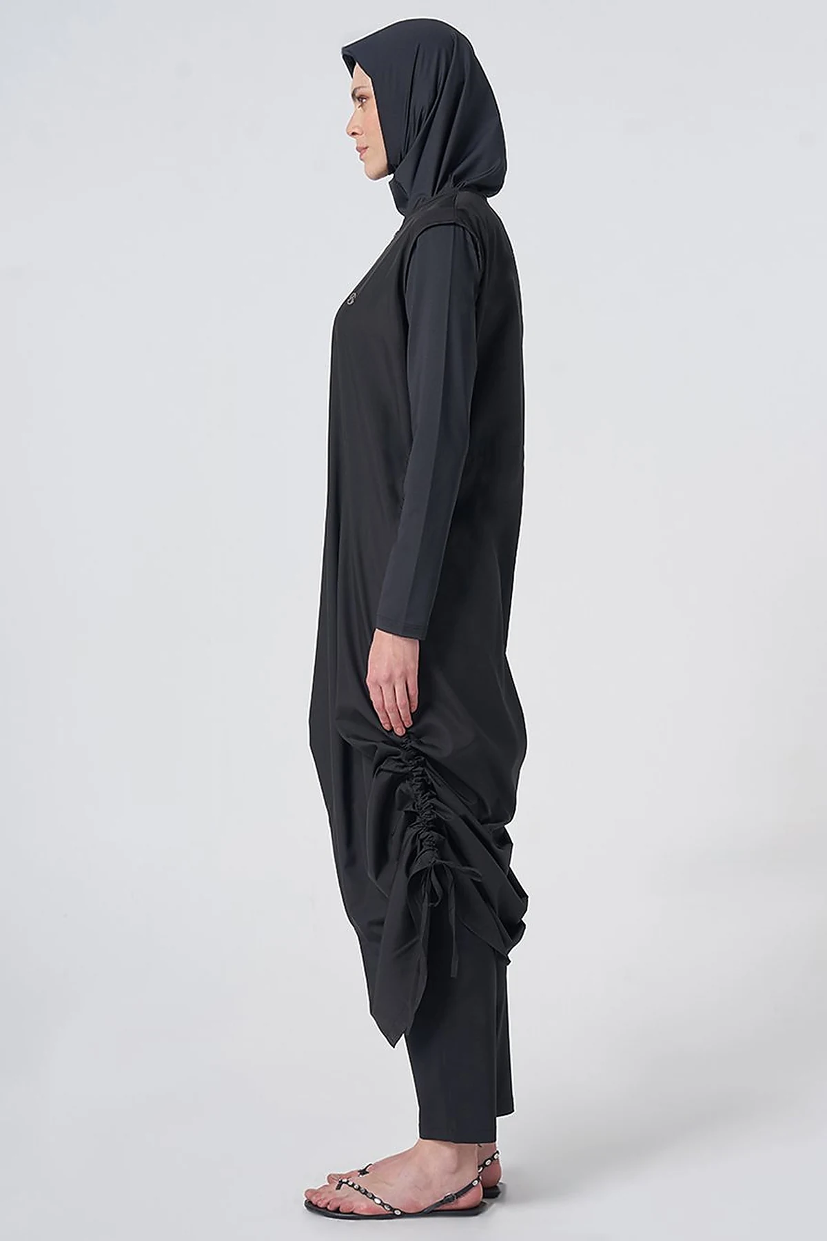 Ruched Detail Modest Swimsuit - Black