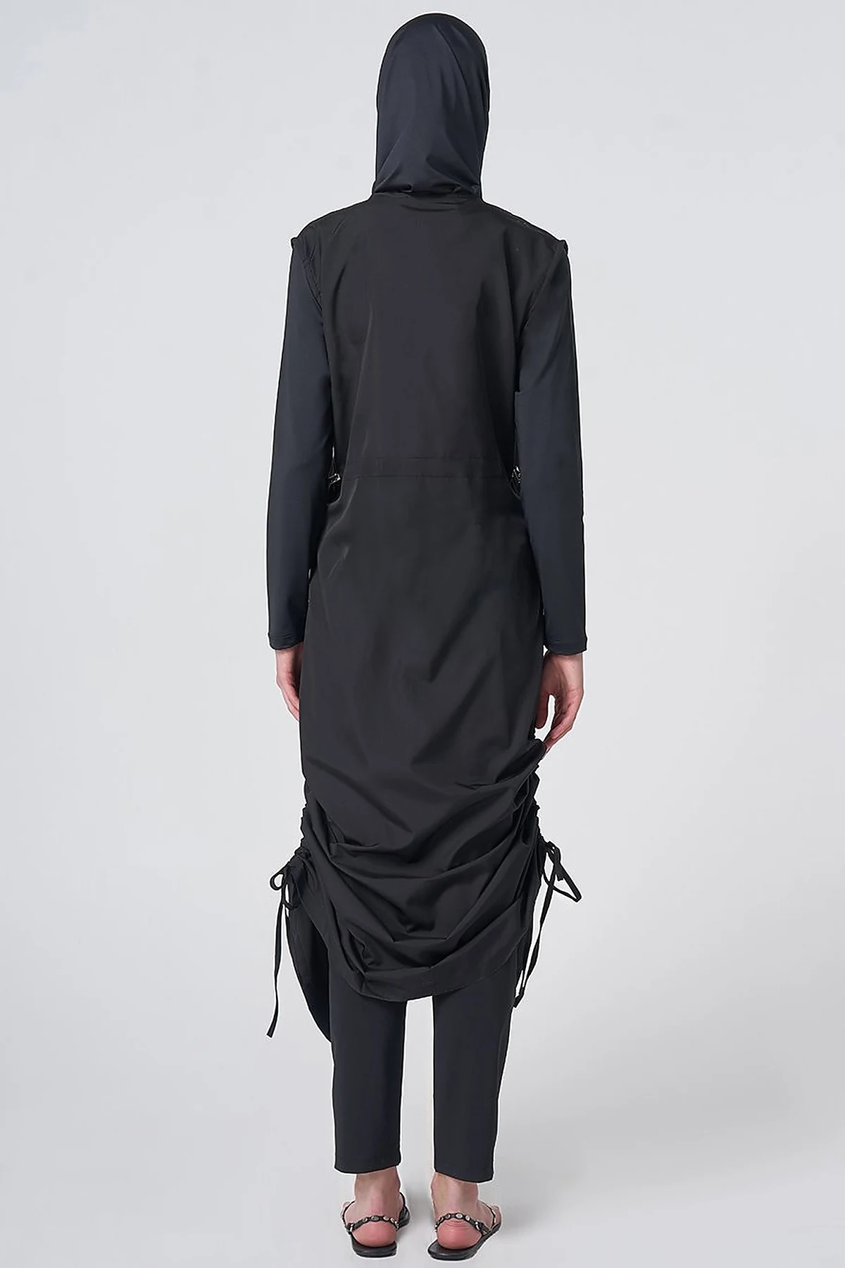 Ruched Detail Modest Swimsuit - Black
