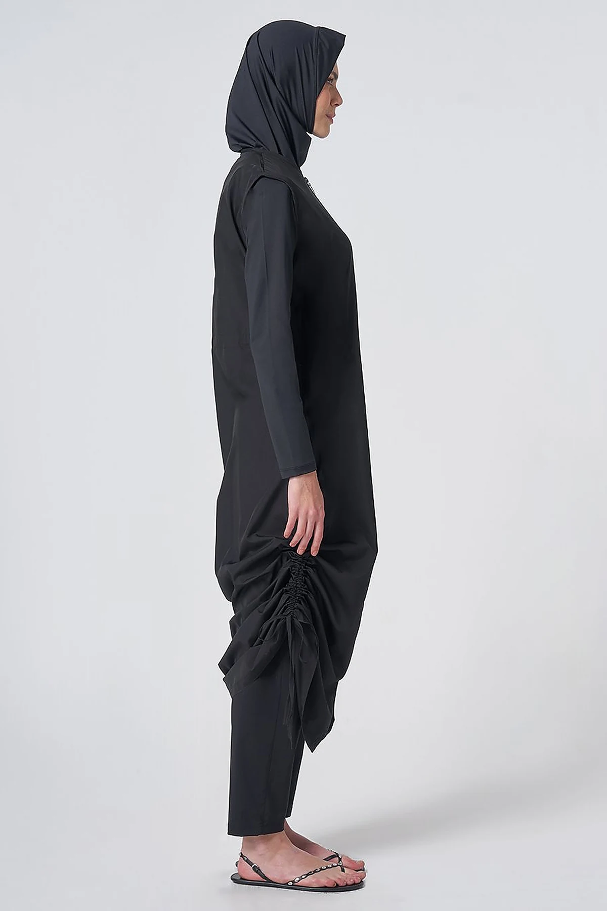 Ruched Detail Modest Swimsuit - Black