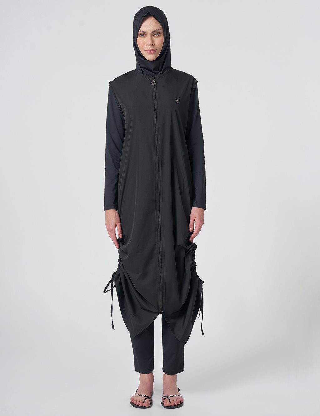Ruched Detail Modest Swimsuit - Black