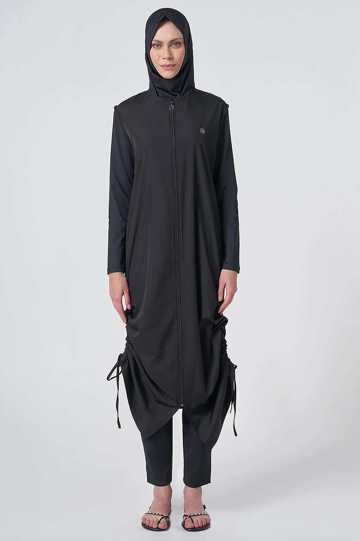 Ruched Detail Modest Swimsuit - Black