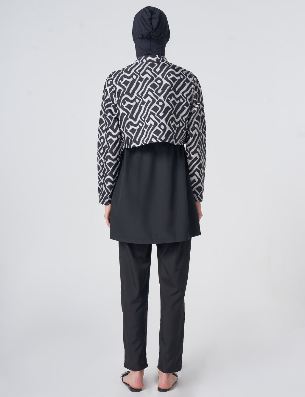 Maze Pattern Modest Swimsuit - Black
