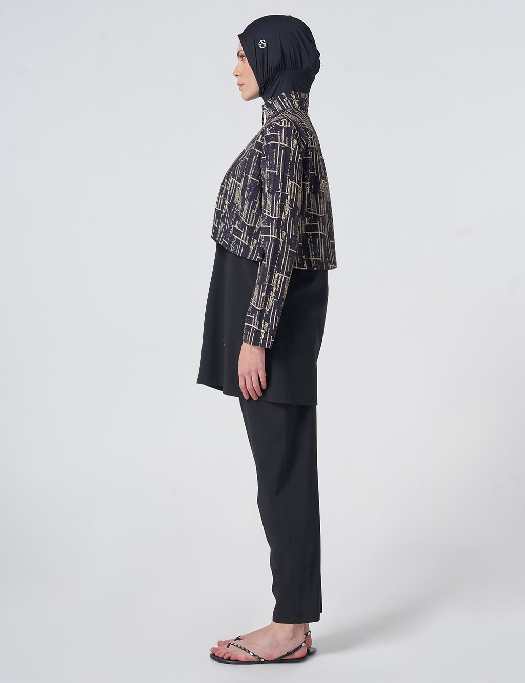 Abstract Pattern Modest Swimsuit - Black