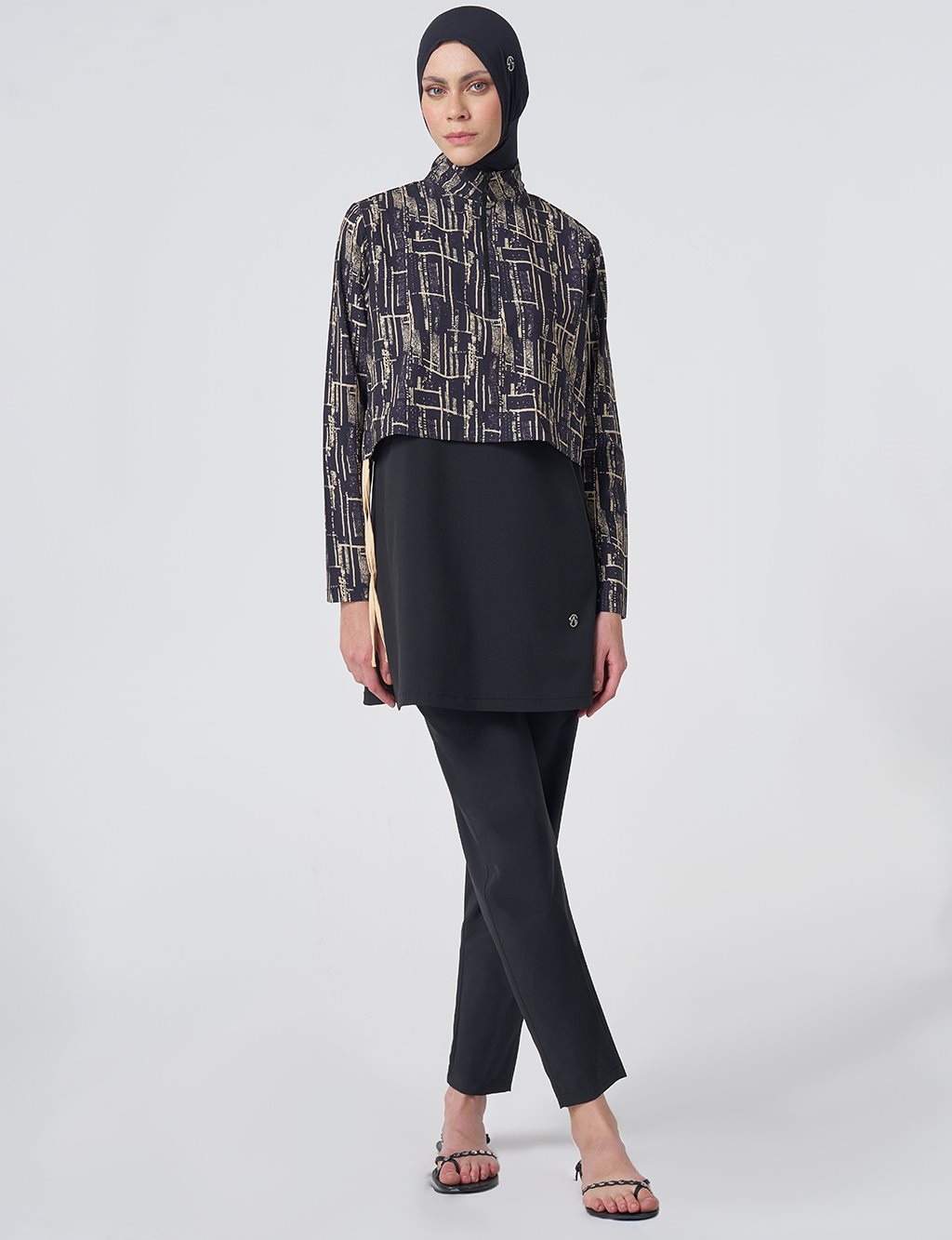 Abstract Pattern Modest Swimsuit - Black