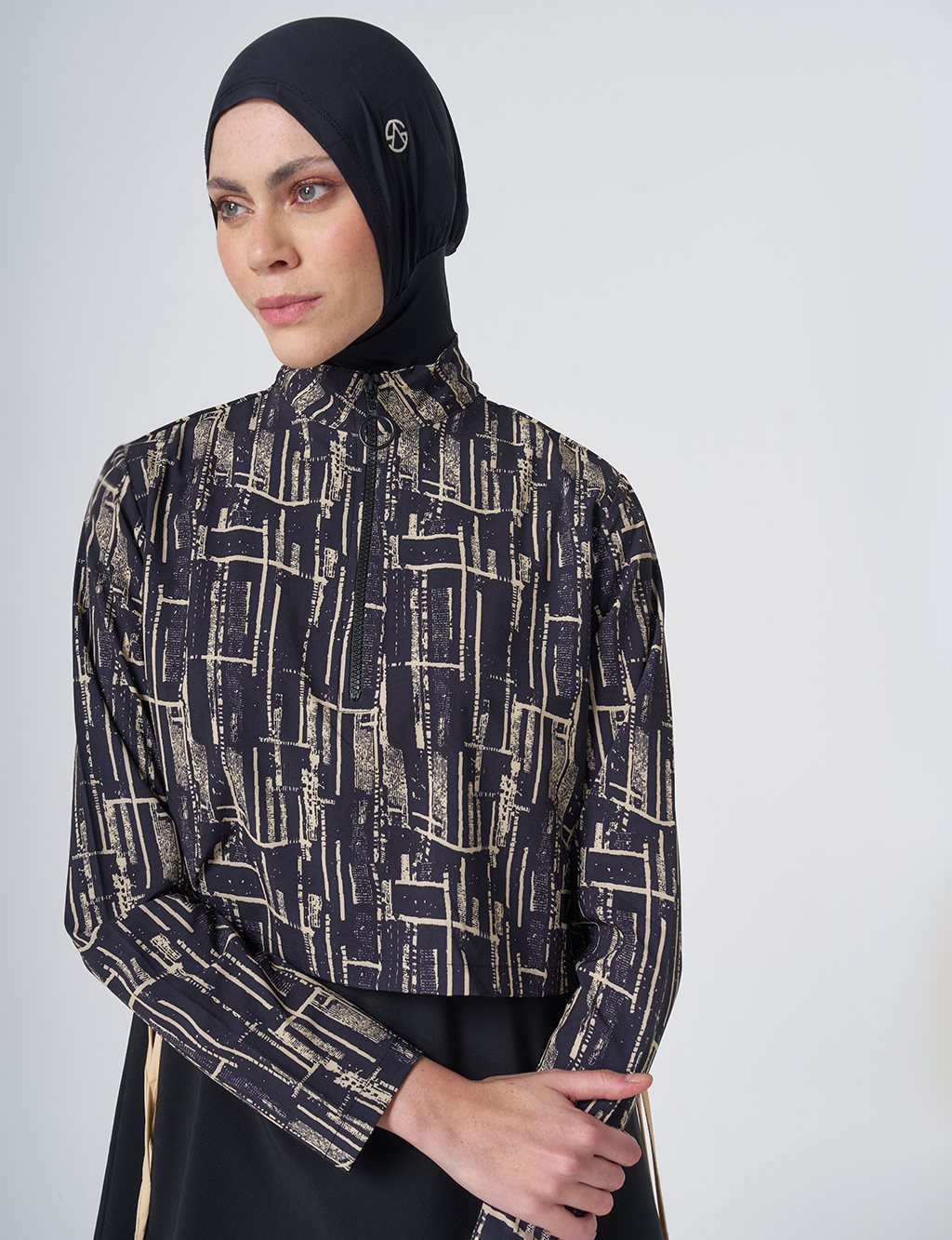 Abstract Pattern Modest Swimsuit - Black