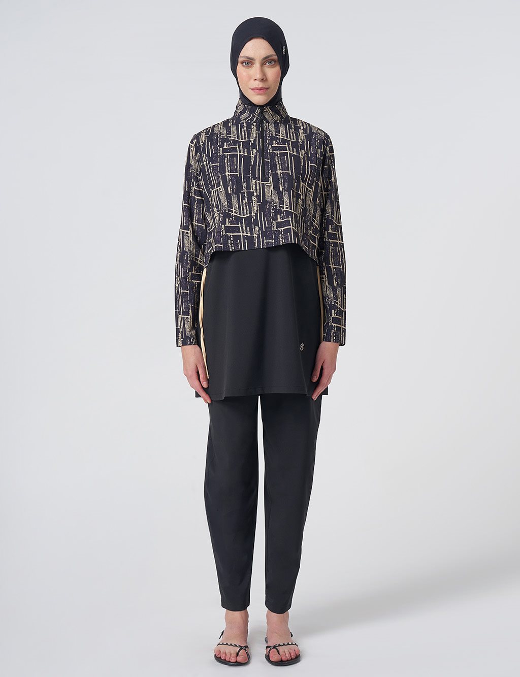 Abstract Pattern Modest Swimsuit - Black