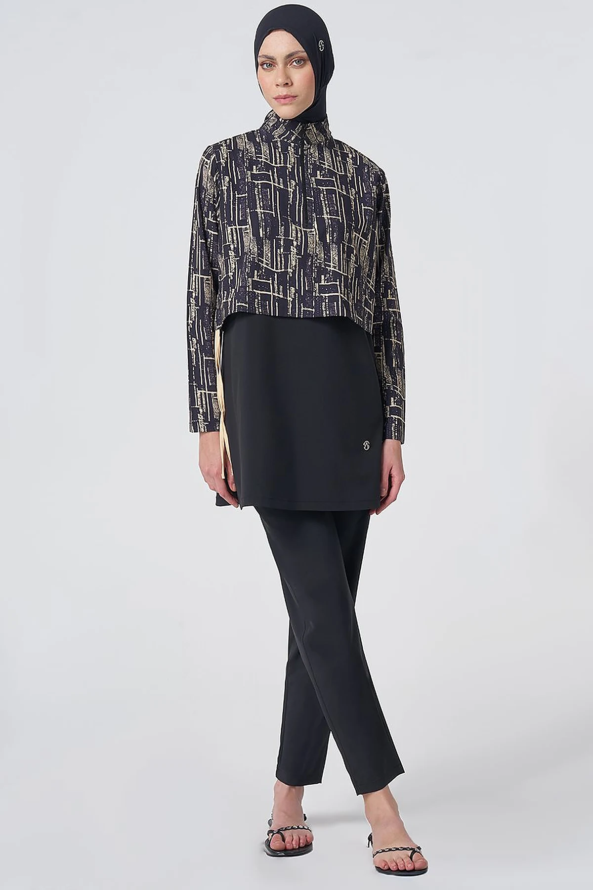 Abstract Pattern Modest Swimsuit - Black