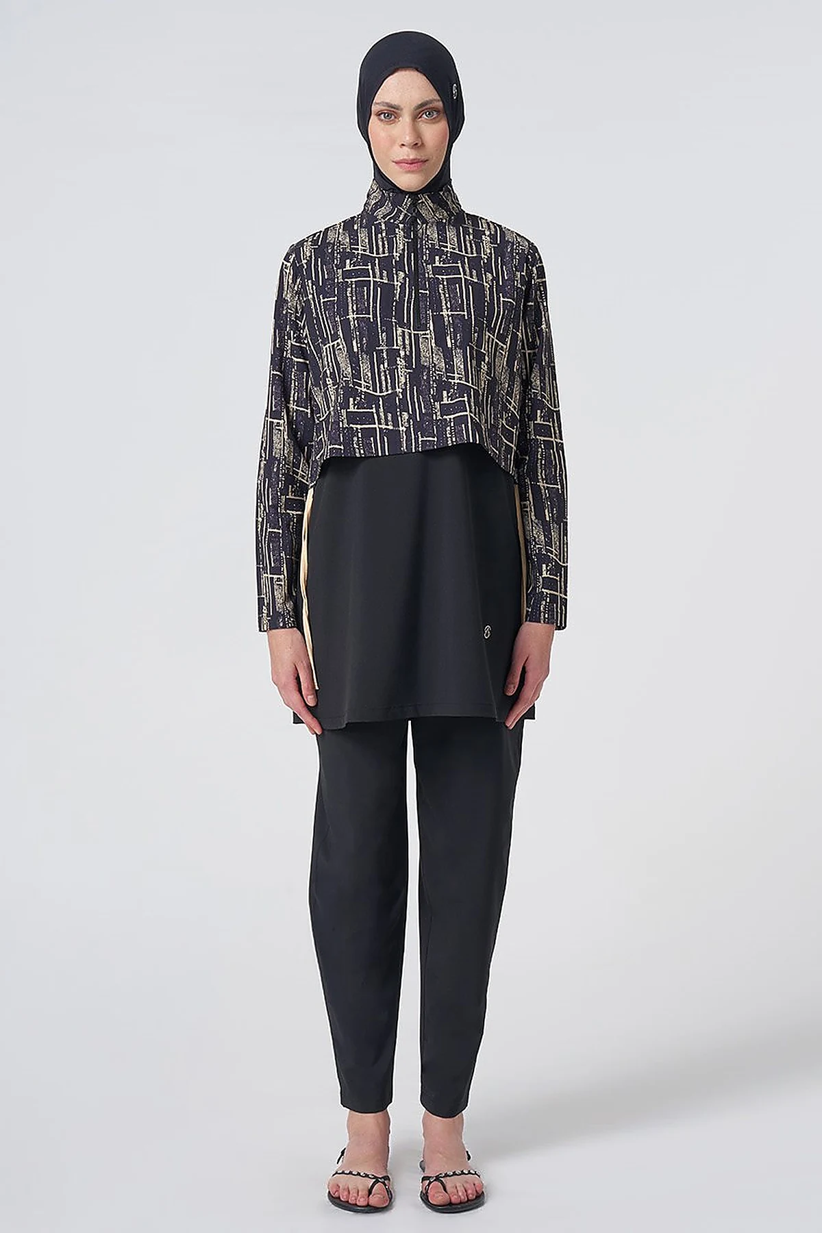 Abstract Pattern Modest Swimsuit - Black