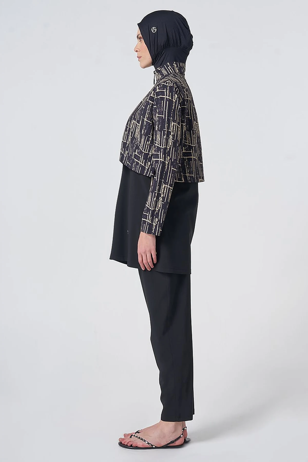 Abstract Pattern Modest Swimsuit - Black
