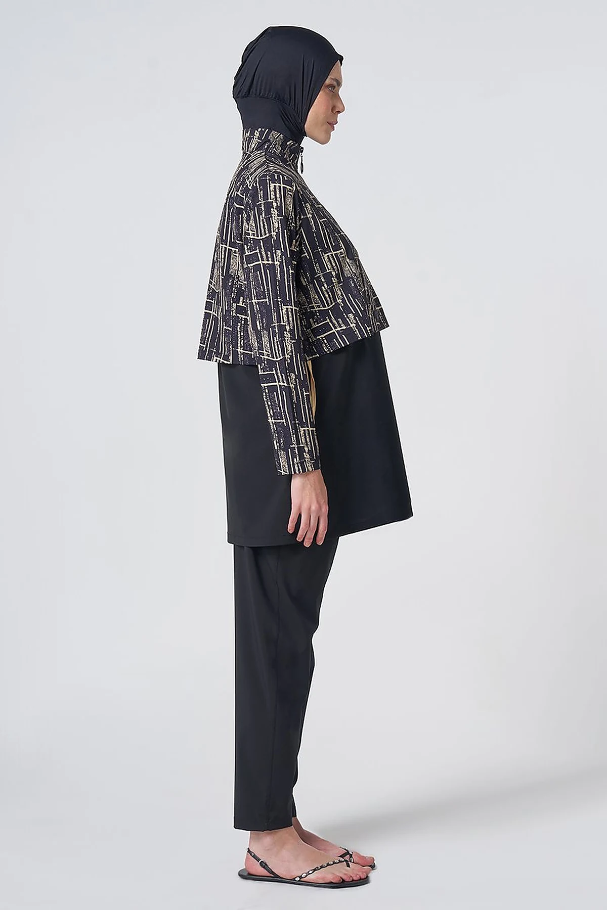 Abstract Pattern Modest Swimsuit - Black