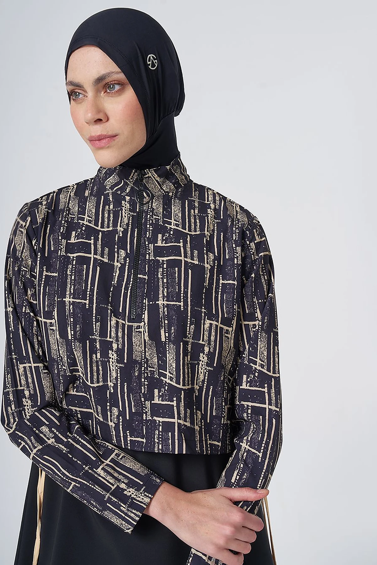 Abstract Pattern Modest Swimsuit - Black