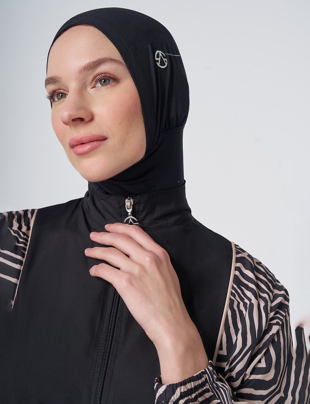 Zebra Print Modest Swimsuit - Black