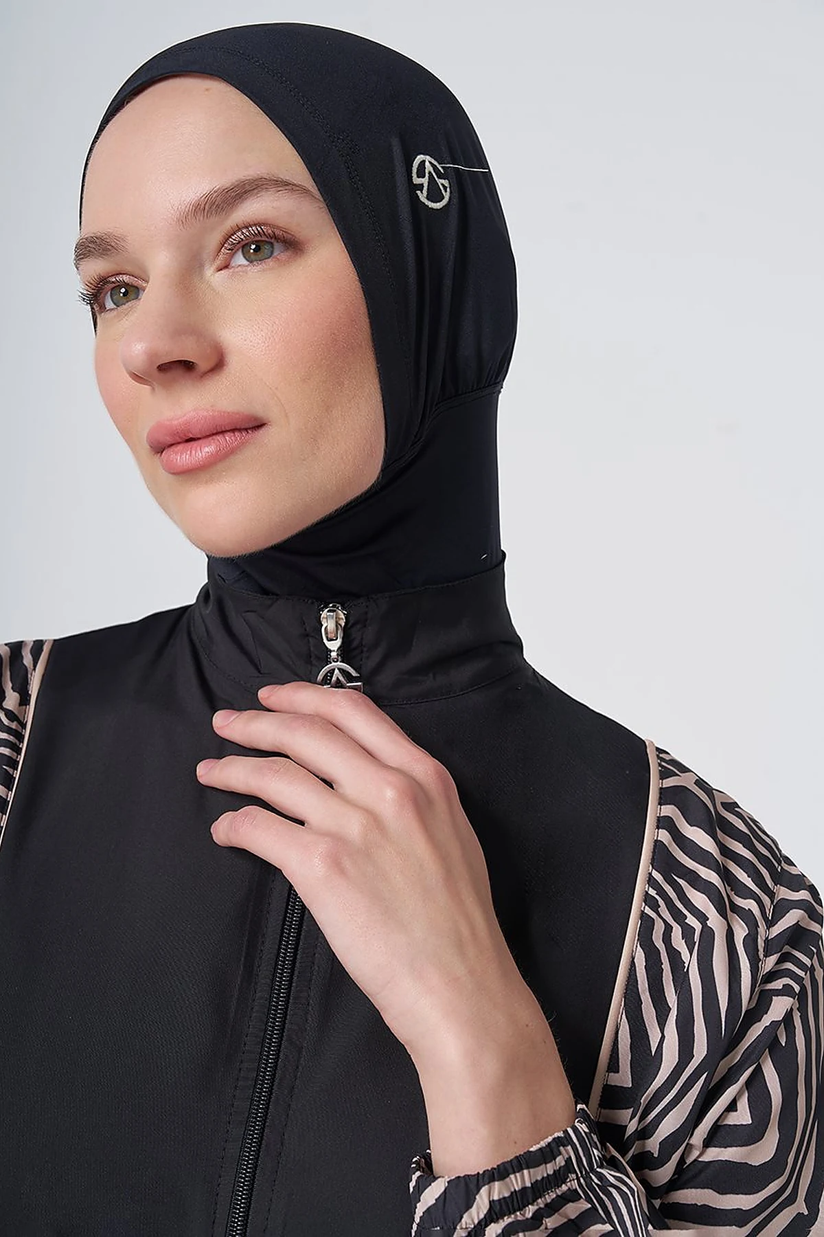 Zebra Print Modest Swimsuit - Black