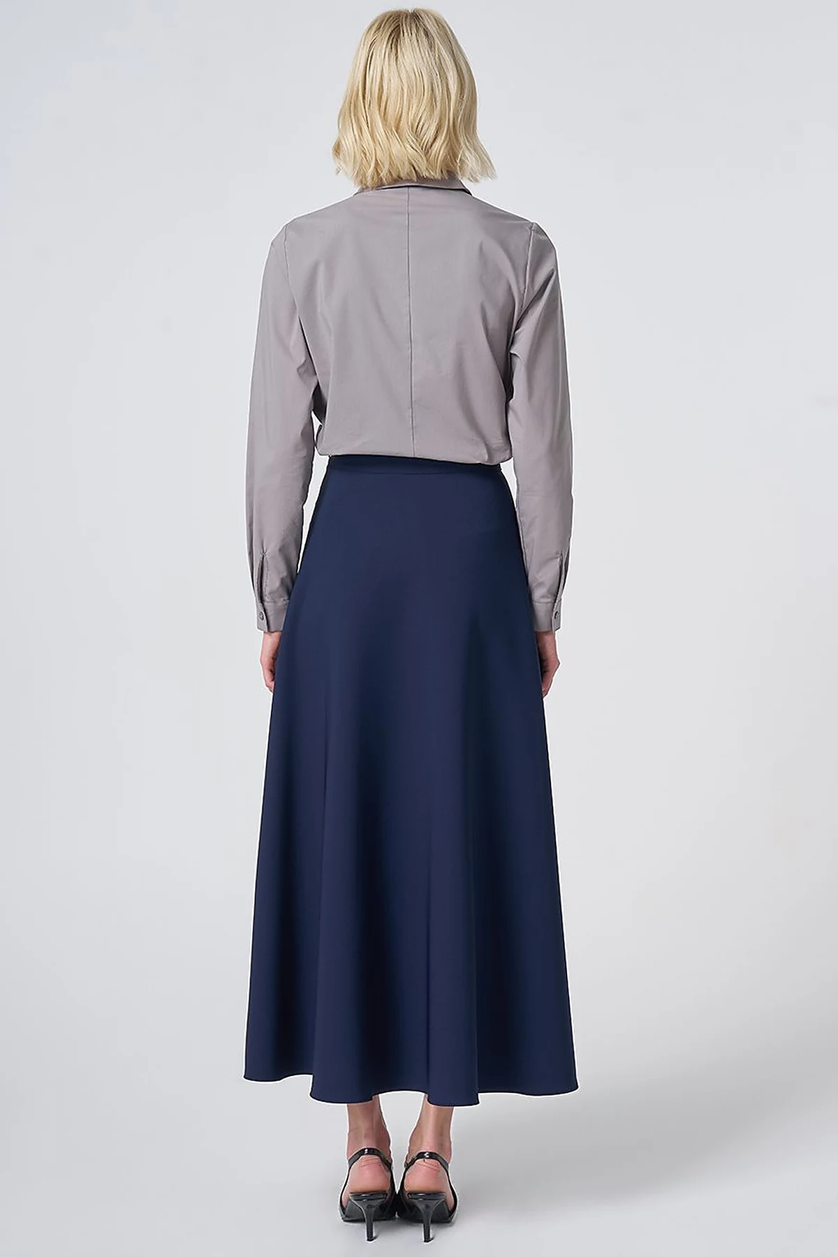 High-Waisted Flared Skirt - Navy