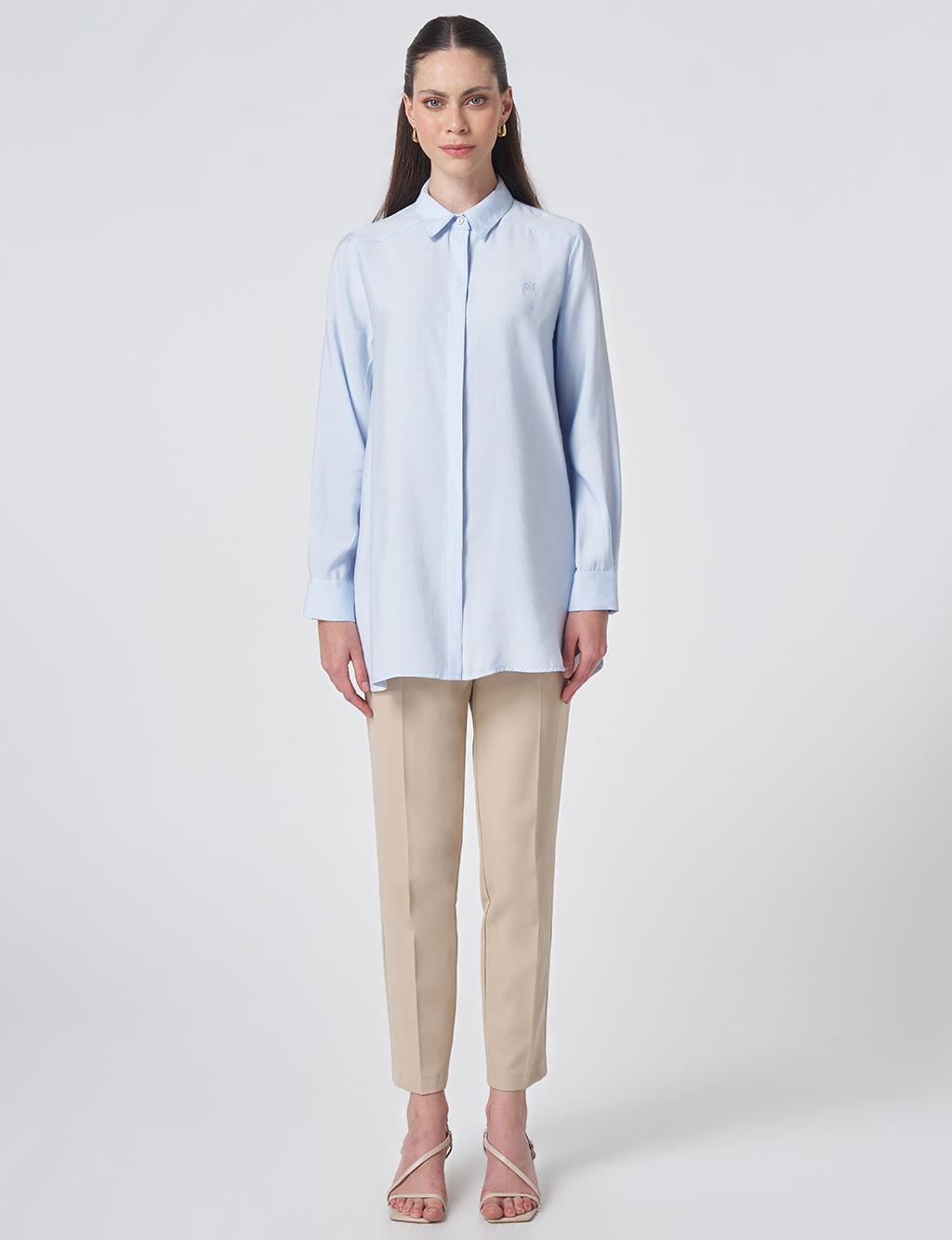 Shirt Collar Basic Modal Tunic – Blue