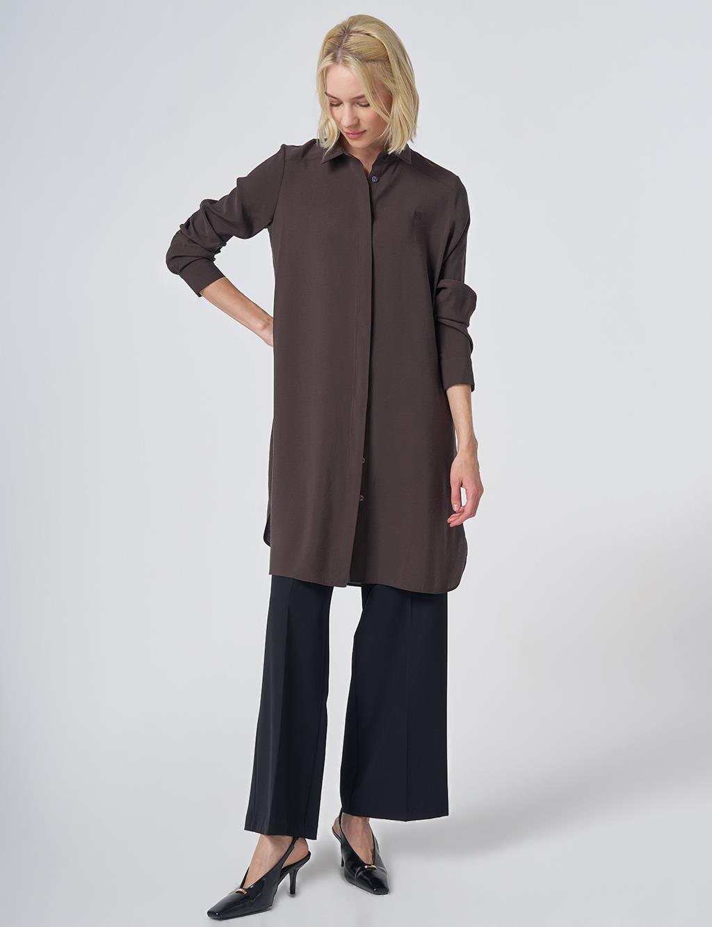 Hidden Placket Basic Modal Tunic – Brown
