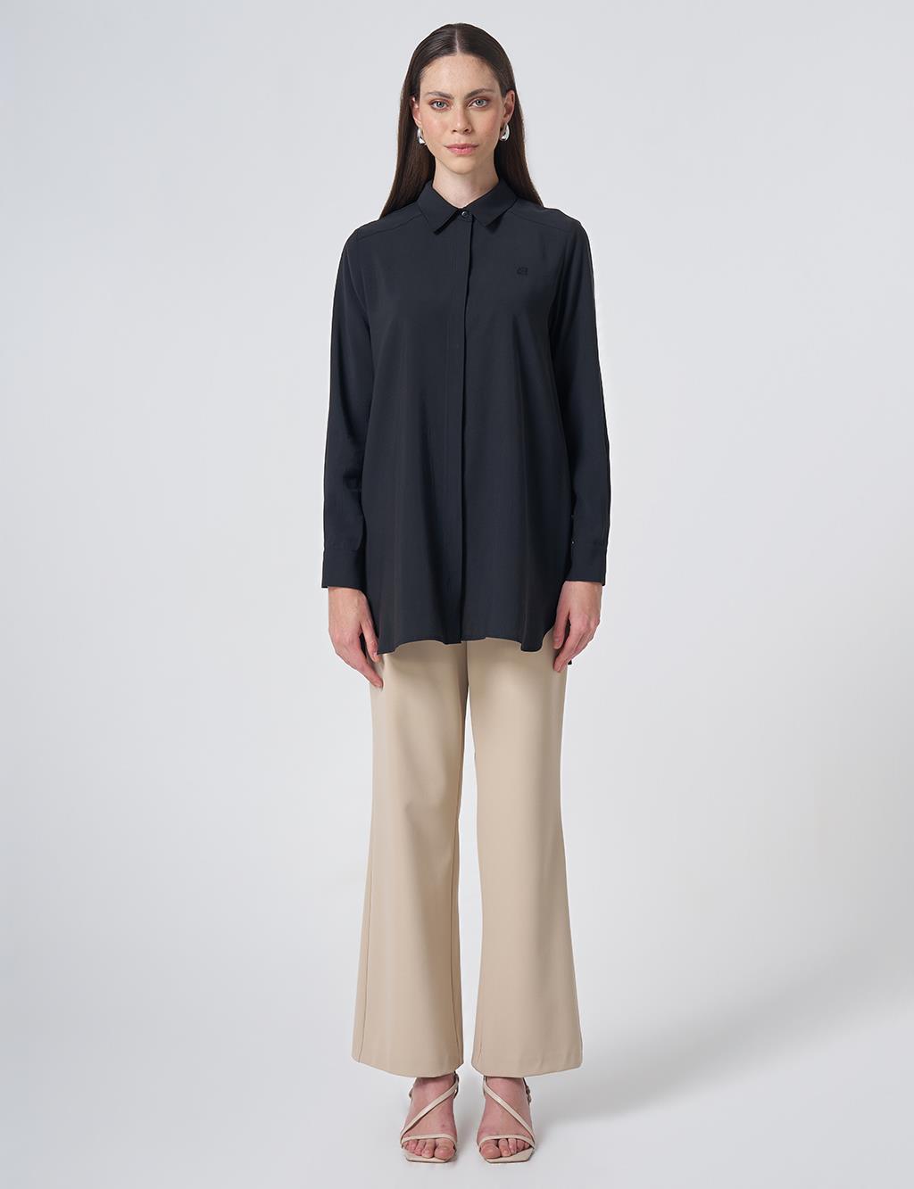 Shirt Collar Basic Modal Tunic – Black