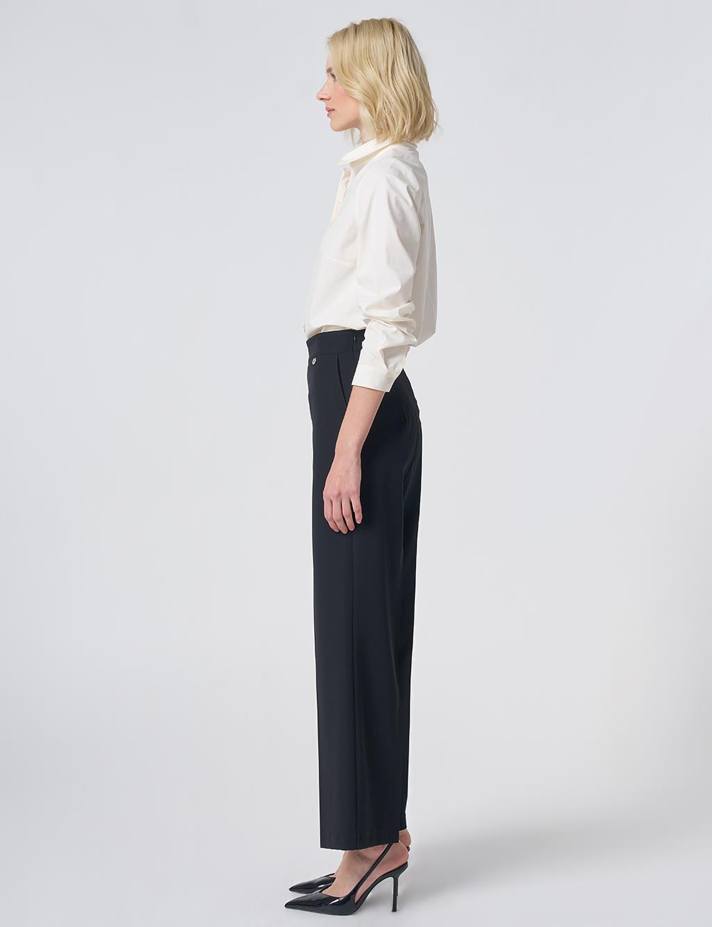 Basic Fabric Trousers with Crease Detail - Black