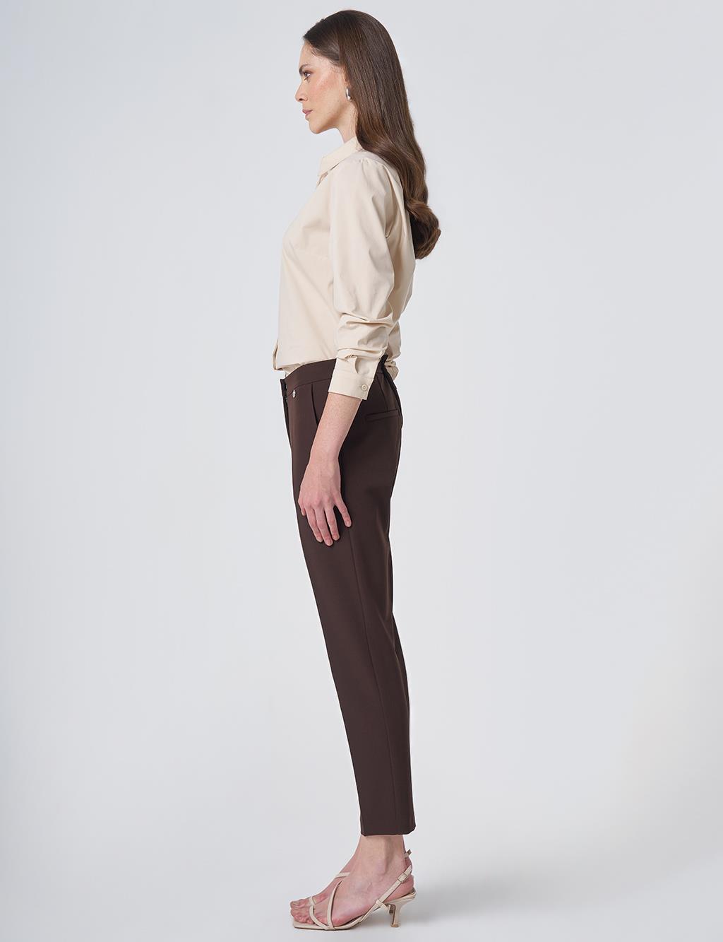 Pocket Detail Basic Tailored Trousers – Dark Brown