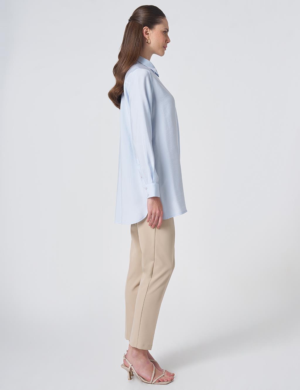 Shirt Collar Basic Modal Tunic – Blue