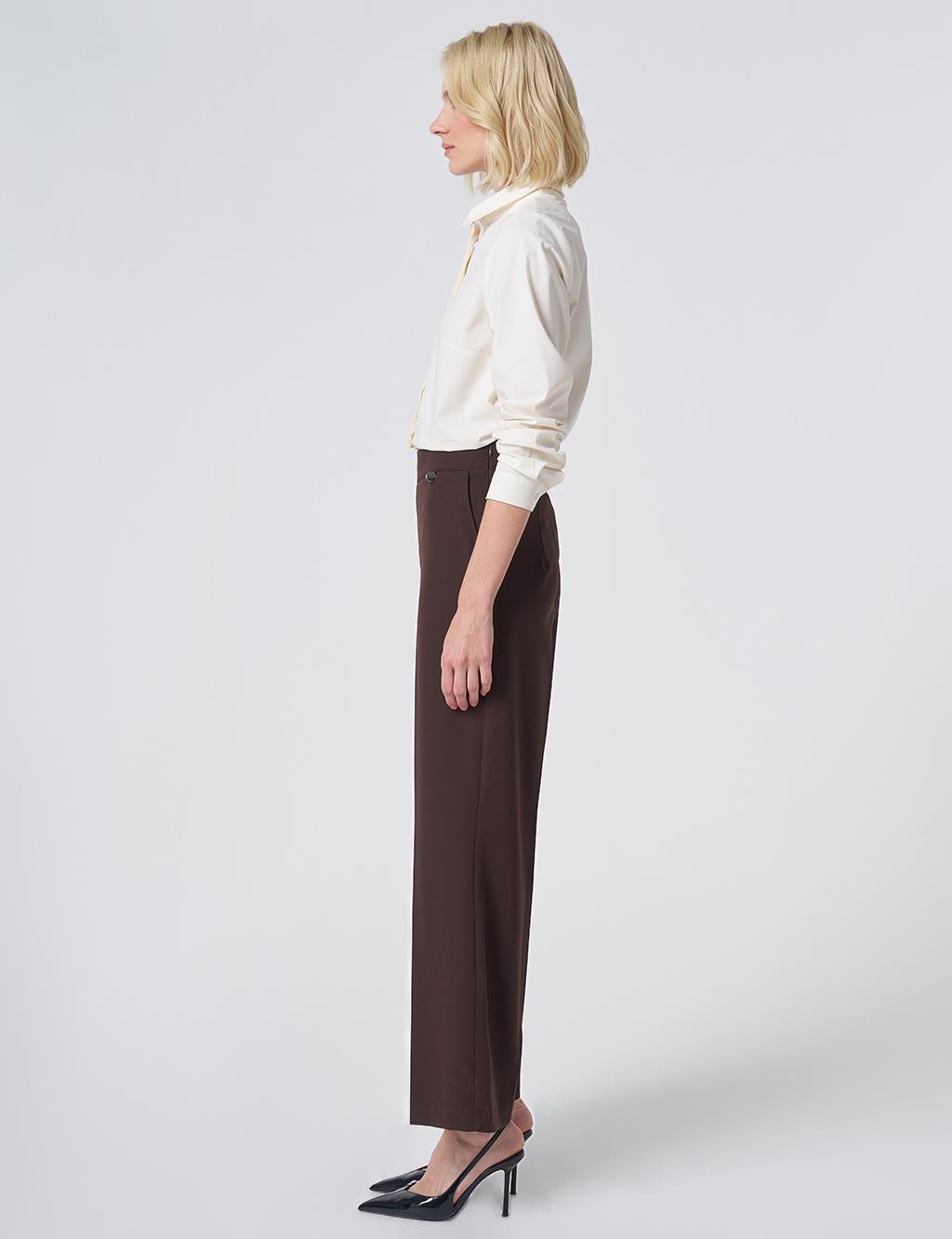 Basic Fabric Trousers with Crease Detail - Dark Brown