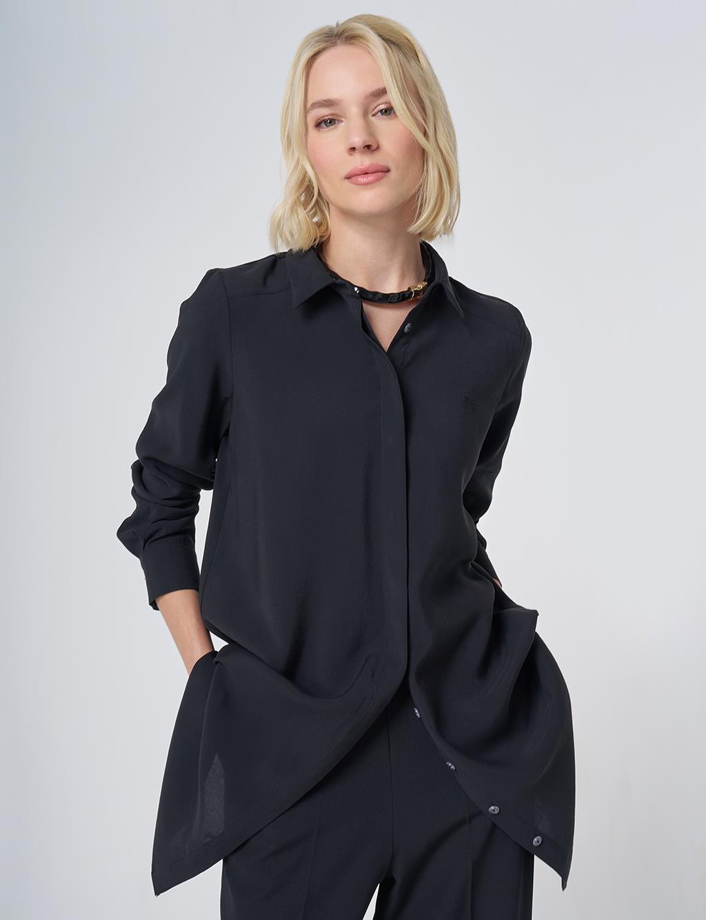 Hidden Placket Basic Modal Tunic – Black