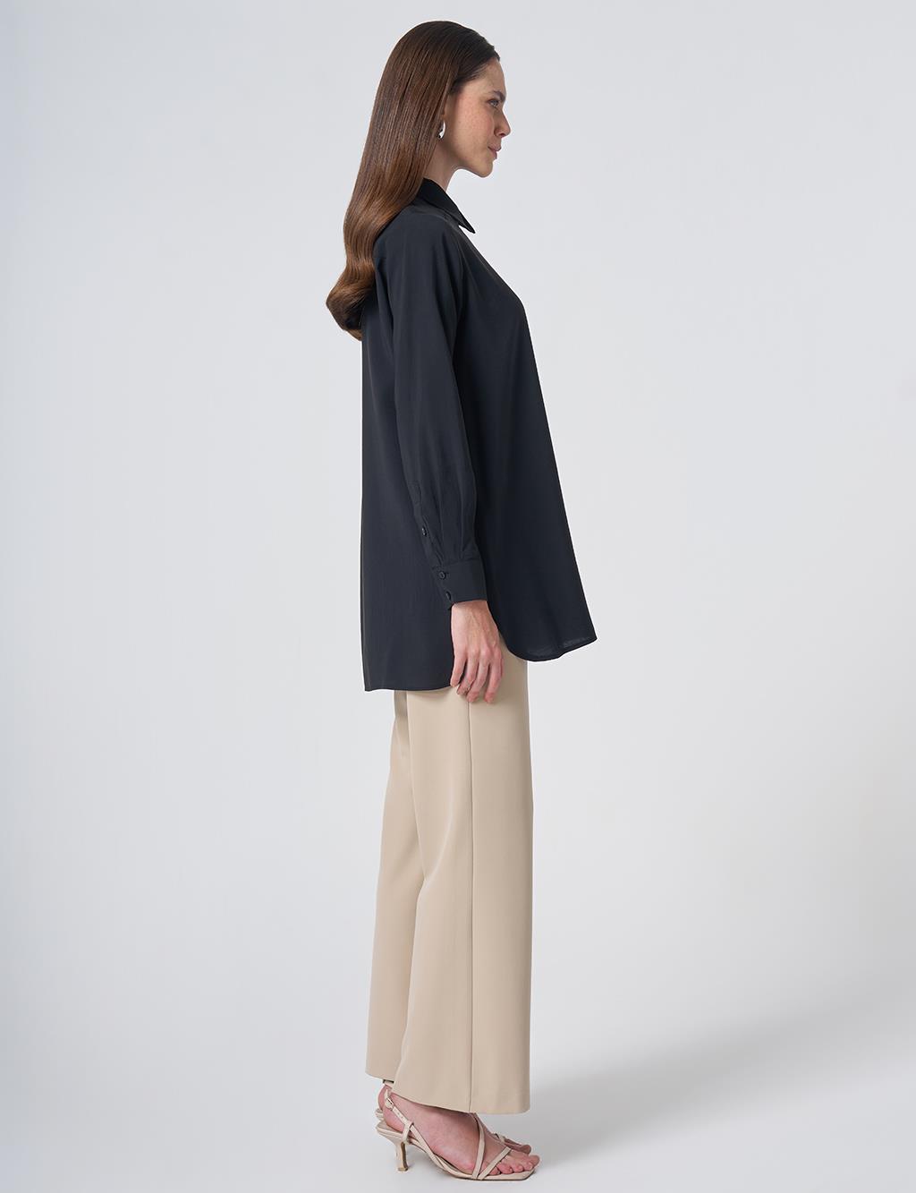 Shirt Collar Basic Modal Tunic – Black