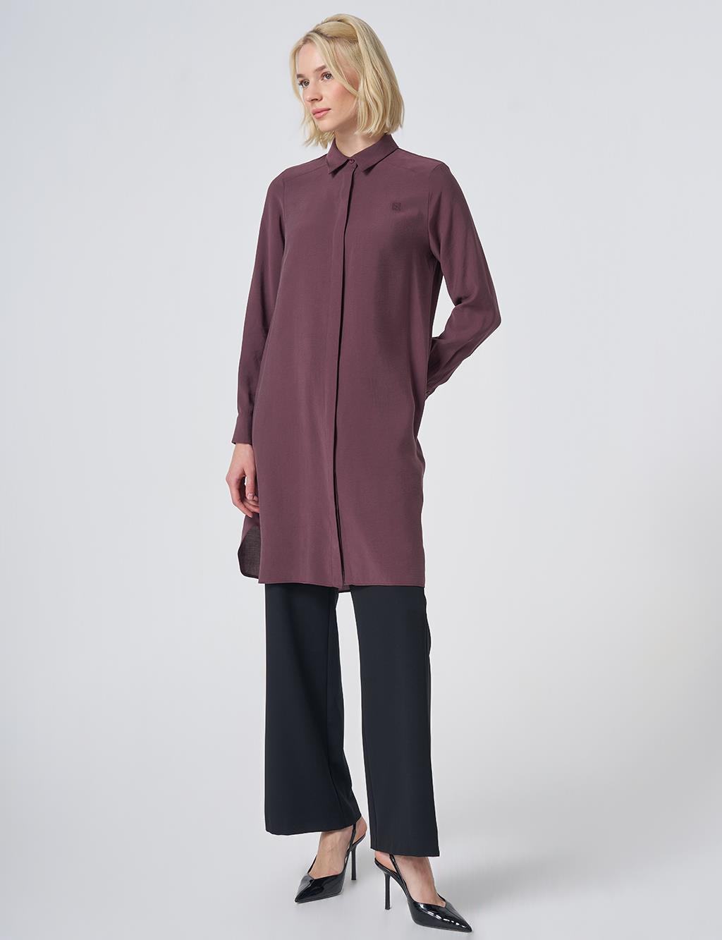 Hidden Placket Basic Modal Tunic – Burgundy