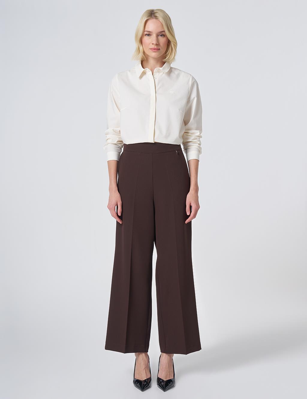 Basic Fabric Trousers with Crease Detail - Dark Brown