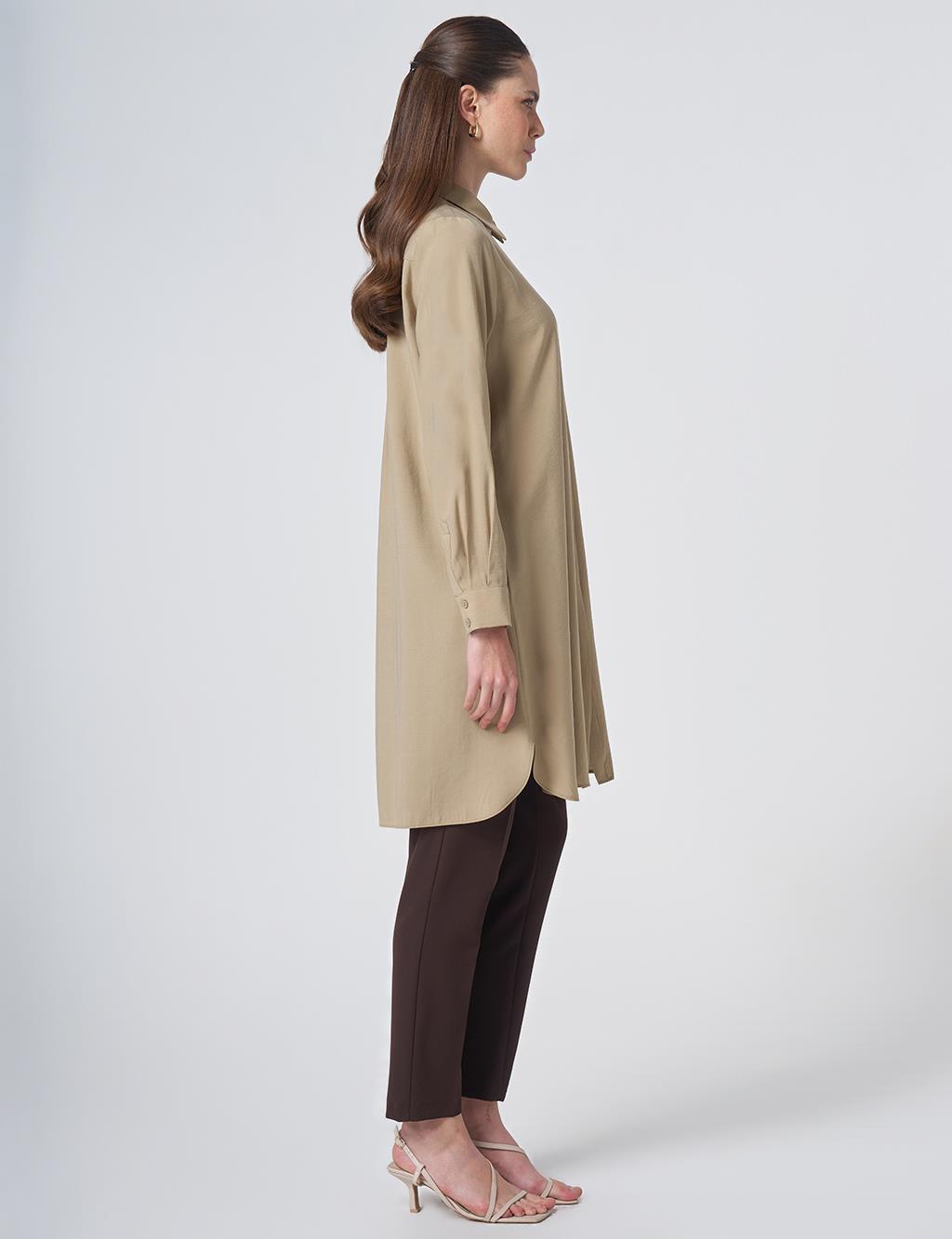 Hidden Placket Basic Modal Tunic – Sand Beige