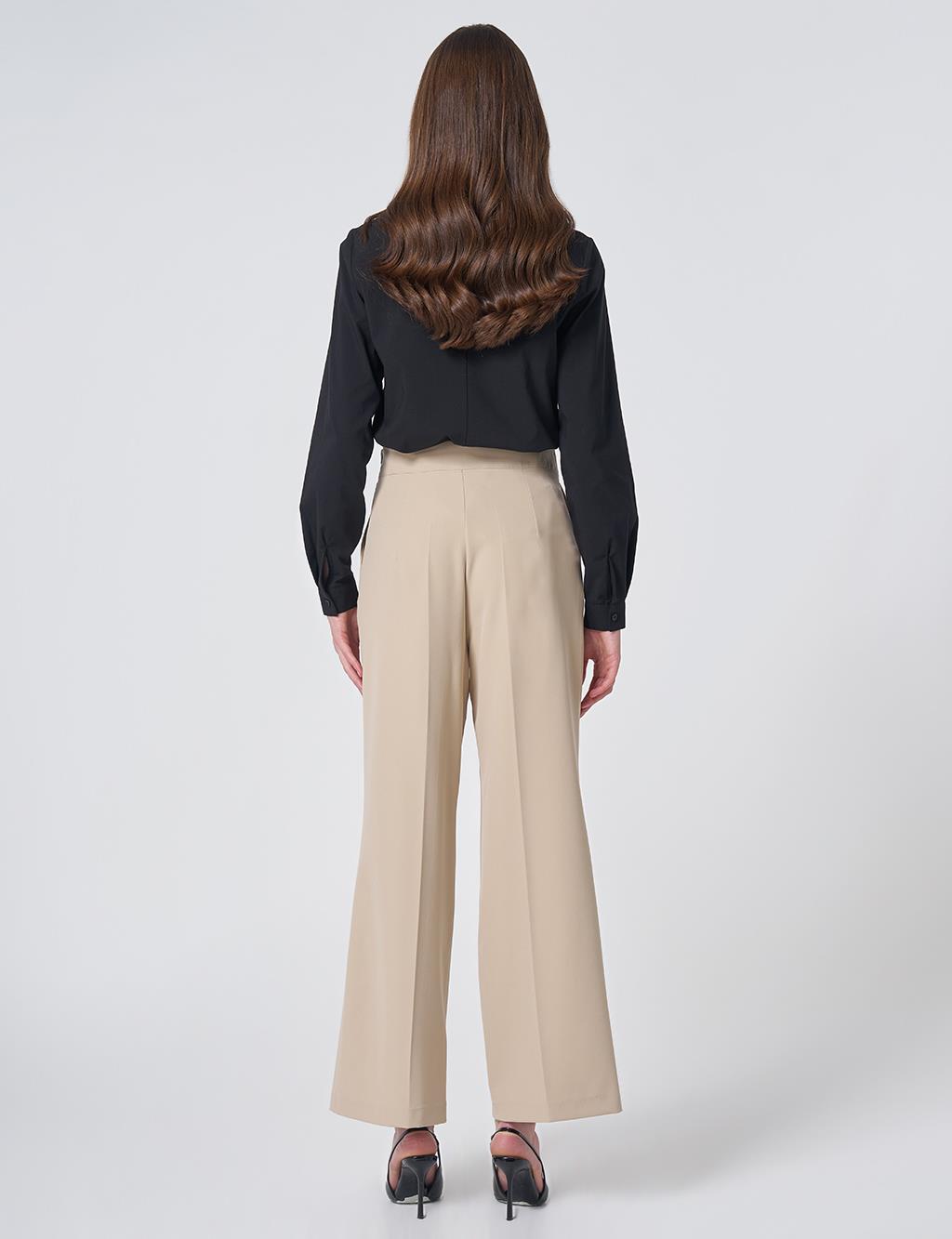 Basic Fabric Trousers with Crease Detail - Stone