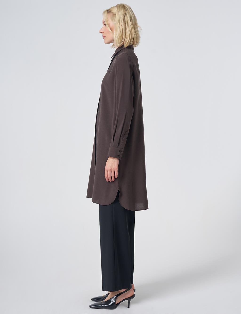 Hidden Placket Basic Modal Tunic – Brown