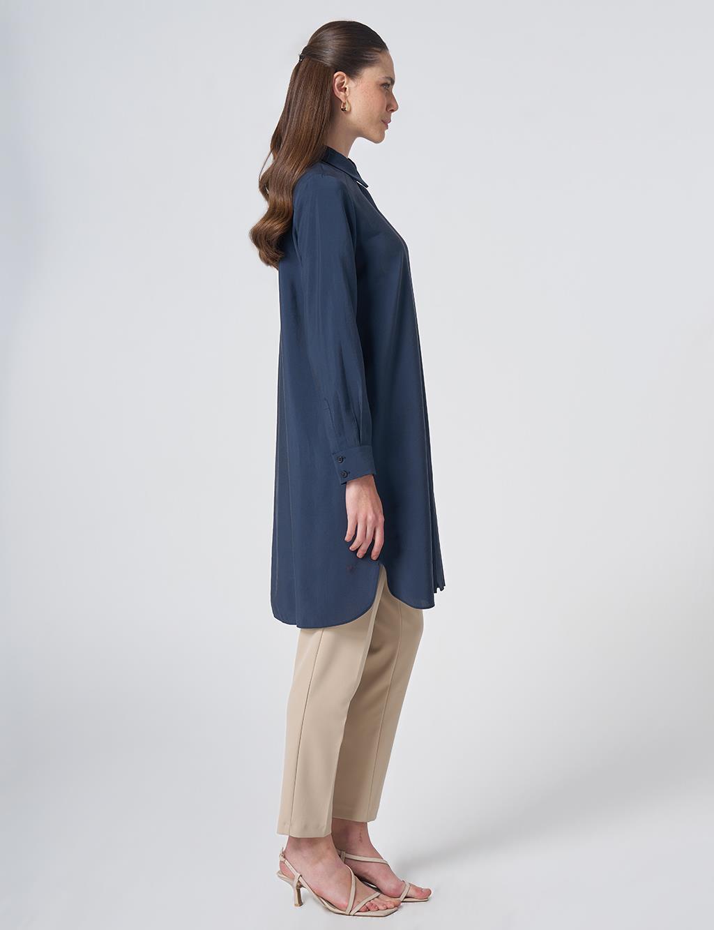 Hidden Placket Basic Modal Tunic – Navy