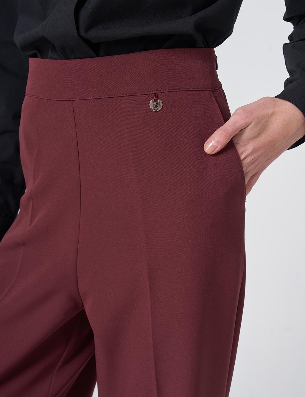Ütü İzli Basic Kumaş Pantolon Bordo
