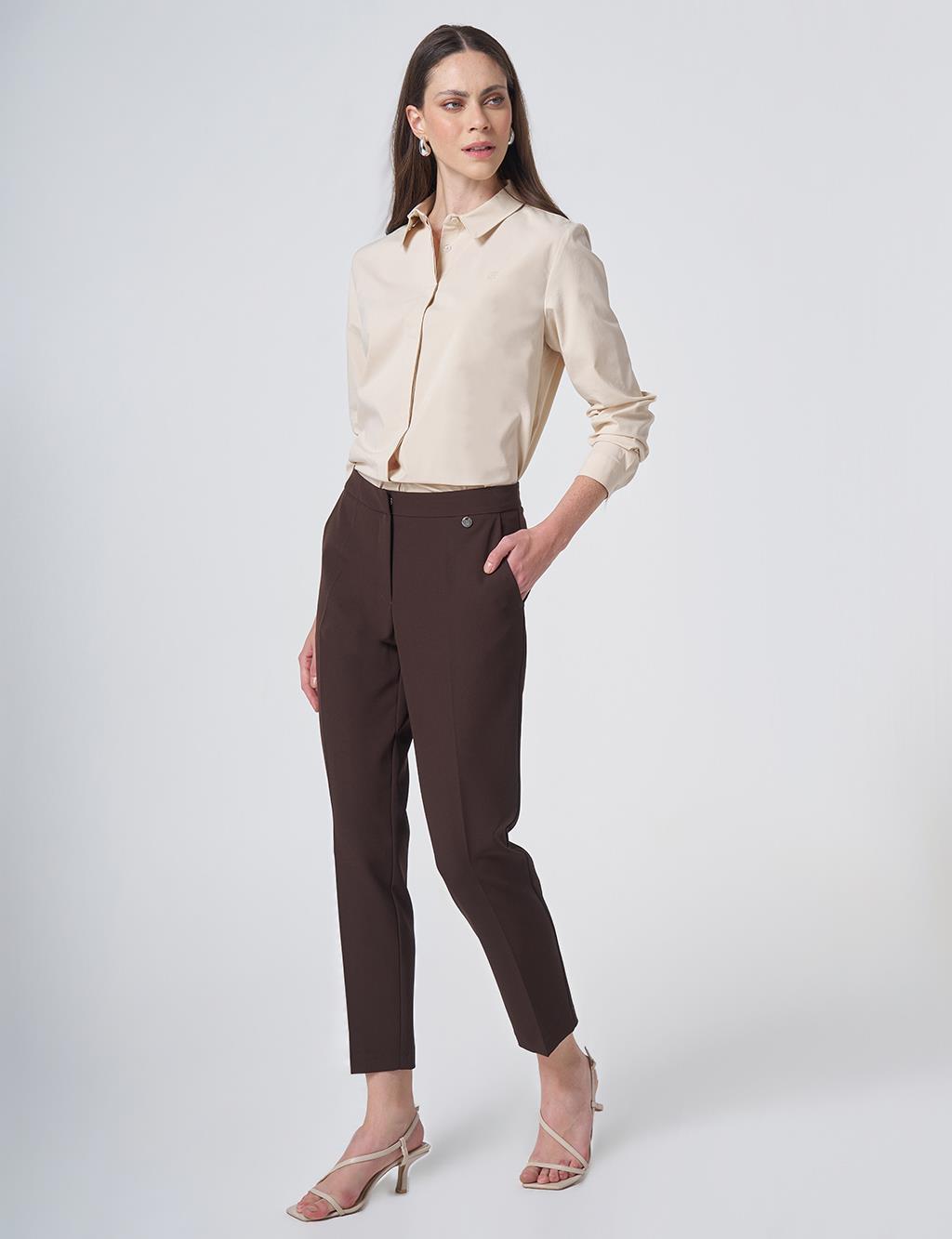 Pocket Detail Basic Tailored Trousers – Dark Brown