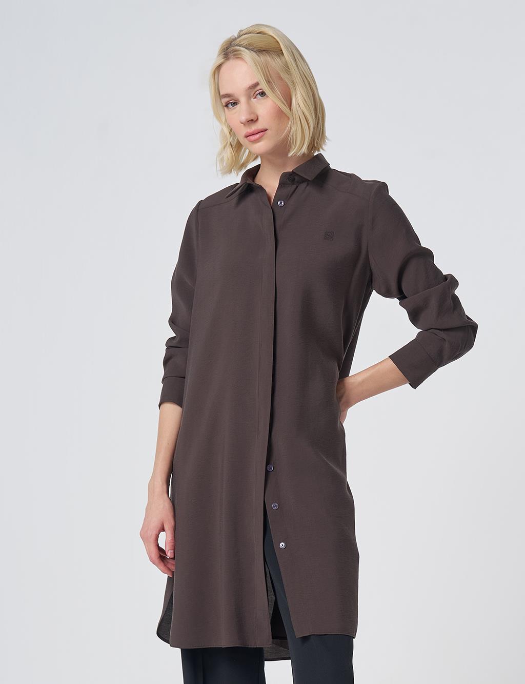 Hidden Placket Basic Modal Tunic – Brown