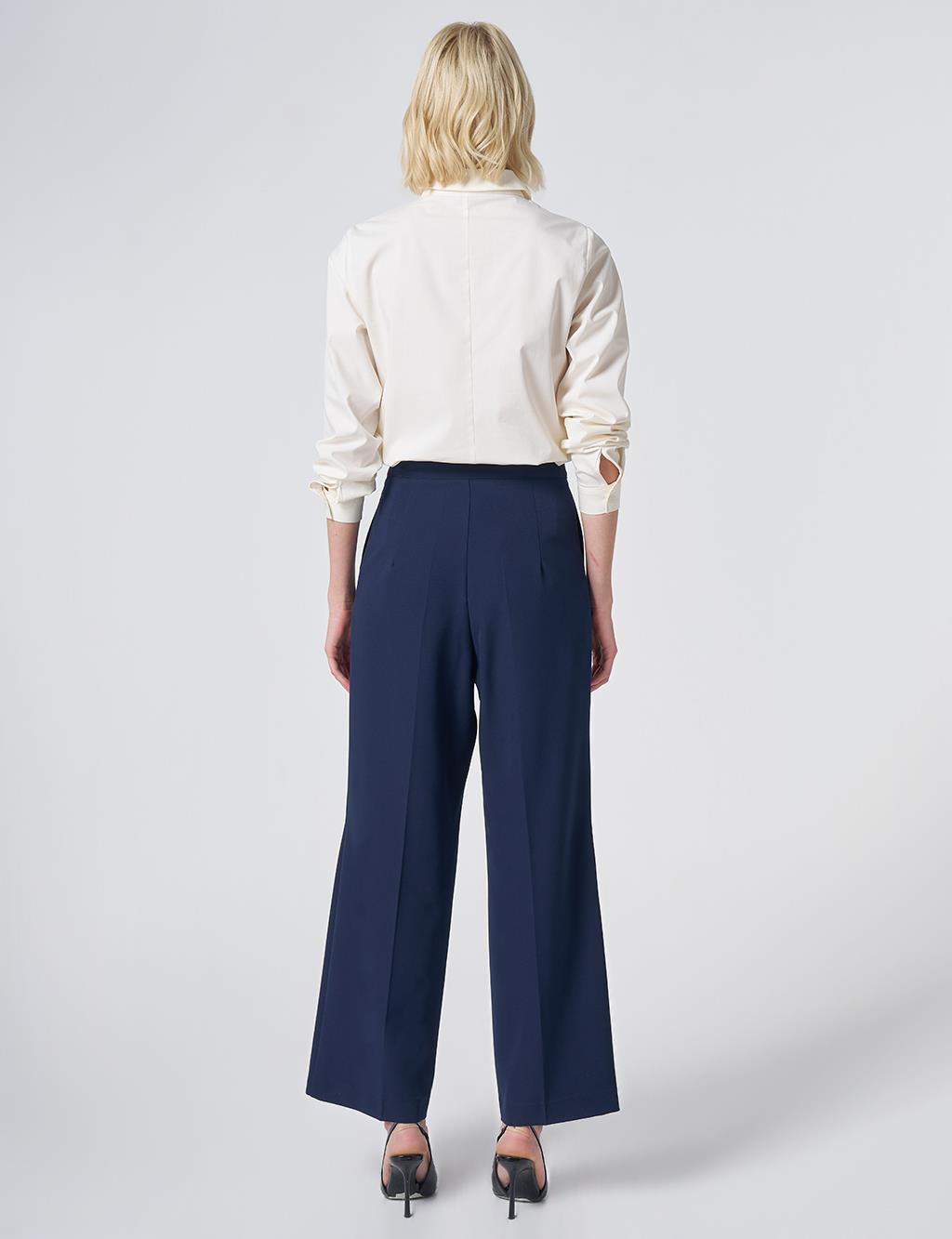 Basic Fabric Trousers with Crease Detail - Navy