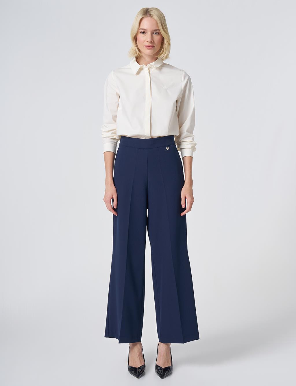 Basic Fabric Trousers with Crease Detail - Navy