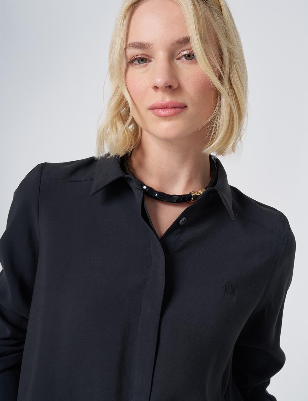 Hidden Placket Basic Modal Tunic – Black