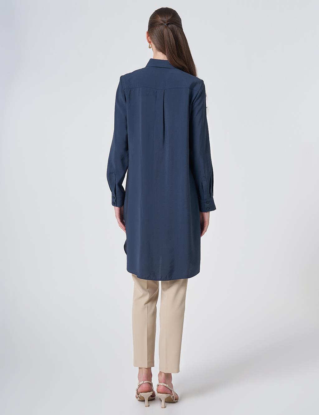 Hidden Placket Basic Modal Tunic – Navy