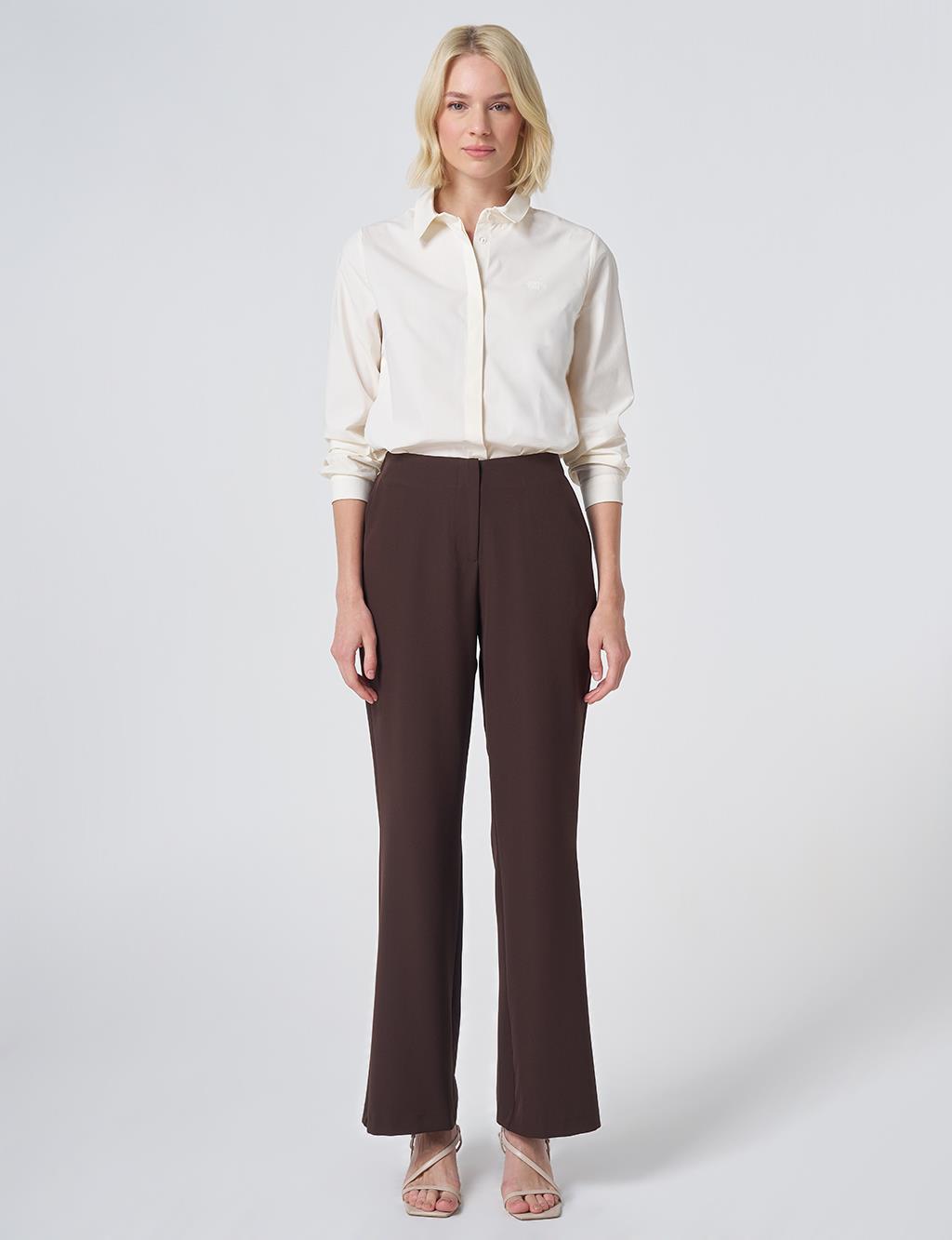 Basic Fabric Trousers - Dark Brown
