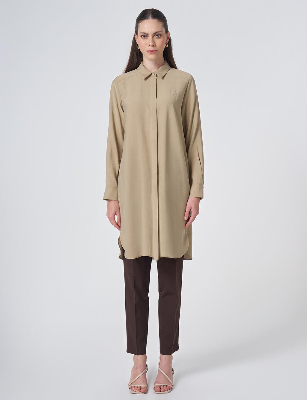 Hidden Placket Basic Modal Tunic – Sand Beige